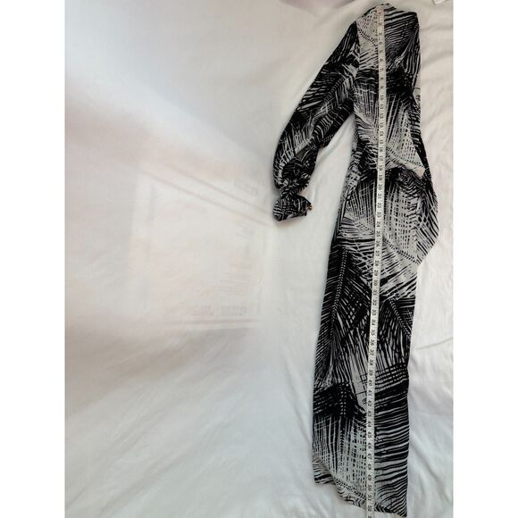 Ra Ju Palm Midi Dress Size M Black White Tropical Front Tie Abstract Classy - Picture 12 of 12